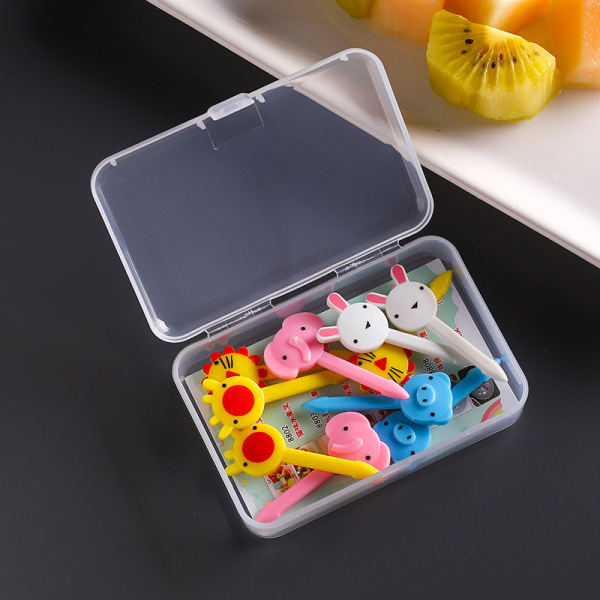 Gjennomsiktig Kids Frukt Gaffel Box Organizer Plast Oppbevaringsveske