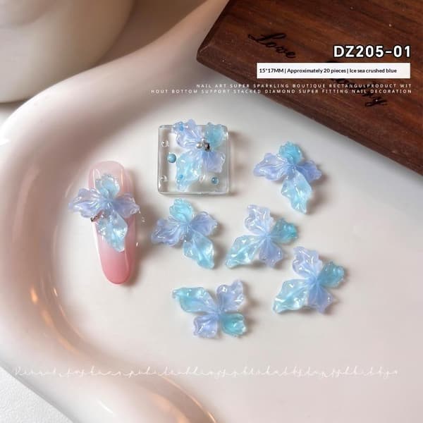 20 st 3D Gradient Pastell Blomster Nagelprydnader Kristalltextur För A1