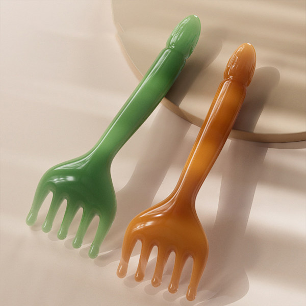Resin Head Massager Scalp Gua Sha For Body Neck Leg Massage Fiv Brown