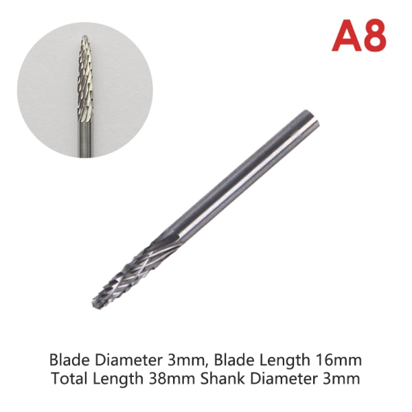 Tungsten Rotary File Hard Legering Rotary Bur Drill Bit Gravering A8