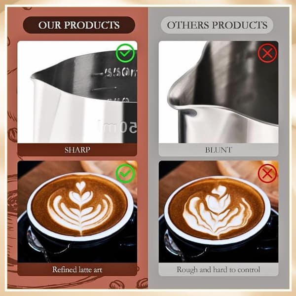 Mælkekande i rustfrit stål til opskumning af kaffe Latte Art Kop Mål Pitcher 350ml