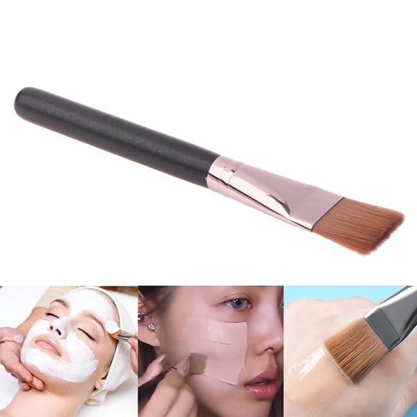 1 Stk Sort Makeup Børster Flat Top Foundation Brush Træhåndtag