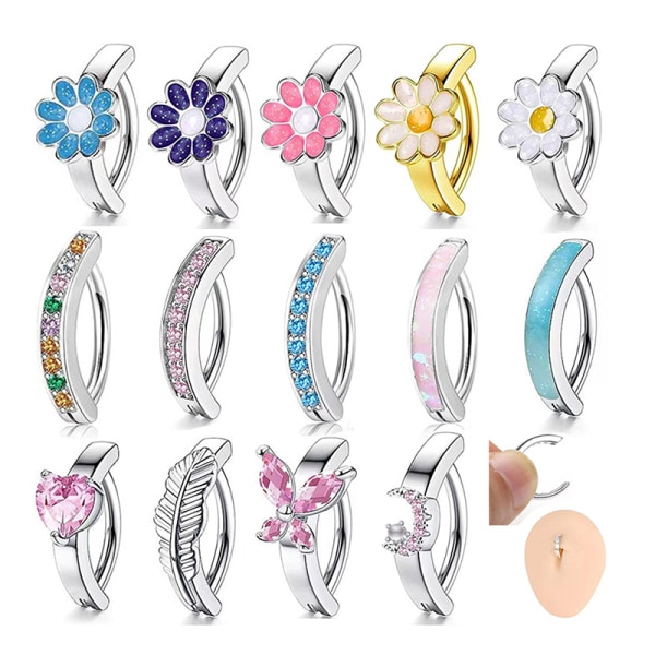 Blomst sommerfugl hjerteform navle ring Rhinestones Nave A11