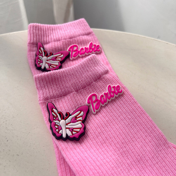 Bomullsrosa strumpor 3D Heart Letter Butterfly Sock Svettabsorberande 4