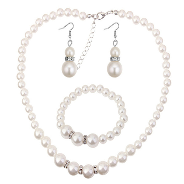 Halsband Armband Örhängen Pearl Set Bride Kvinnliga Bröllopsfest