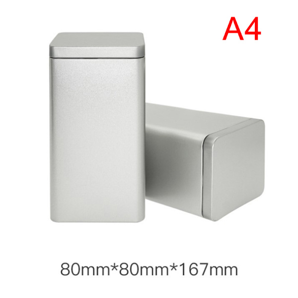 1 stk tedåser Firkantet metalemballage Opbevaringsboks Etui Lille dåse Silver 16.7cm