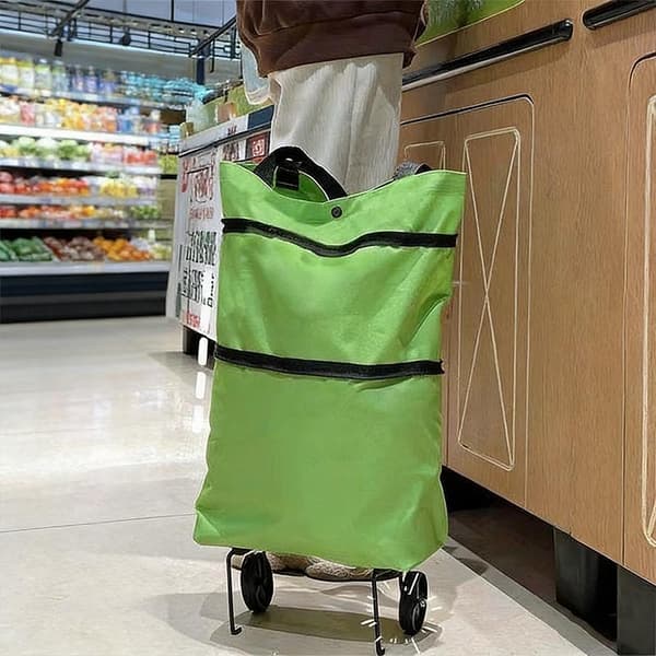 Bærbar Sammenfoldelig Indkøbstaske Med Hjul Vogn Stor Genanvendelig Green