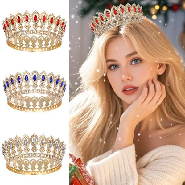 Krystall Barokk Dronning Krone Kvinner Rhinestone Bryllup Tiara Prin Red
