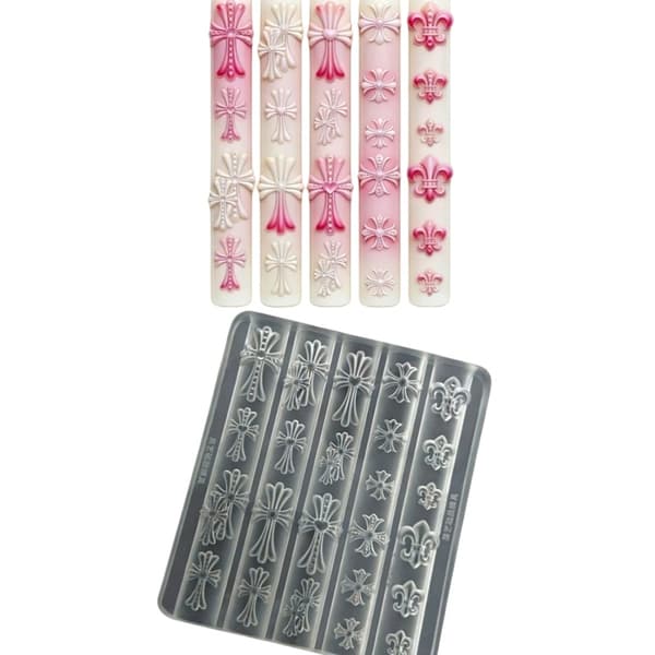 Neglekunstform 3D Silikon Kors Relieff Utskjæring DIY Design Mal A1