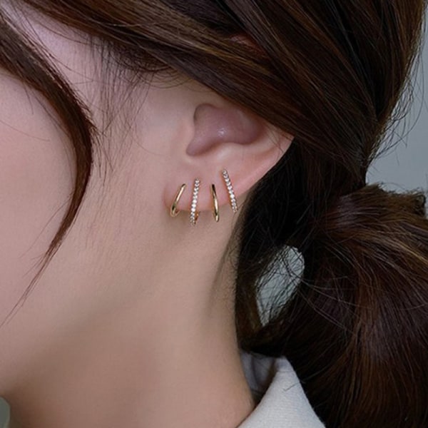Rhinestone fire-klø række øreringe kvindelige simple n skinnende ørering Silver