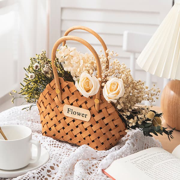 Korg flätad bambu korgar blommor bambu korg korgar deco 1