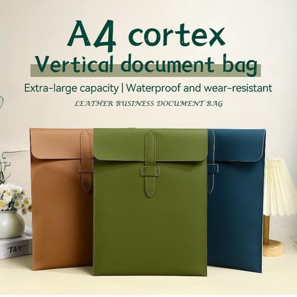 A4 Cortex Lodret Tyk Læder Dokumenttaske Mappe Opbevaring Fo Gray