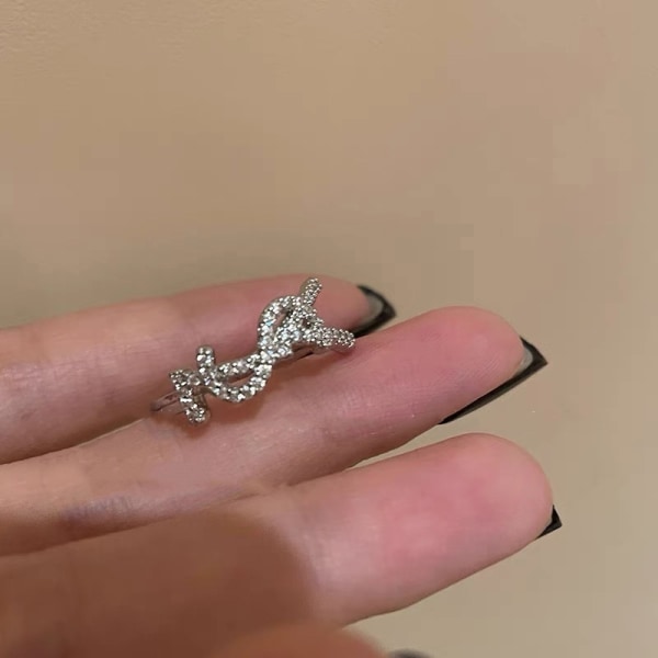 Punk Style Sparkling Rhinestone Planet Bokstäver Ring Öppning Adj C