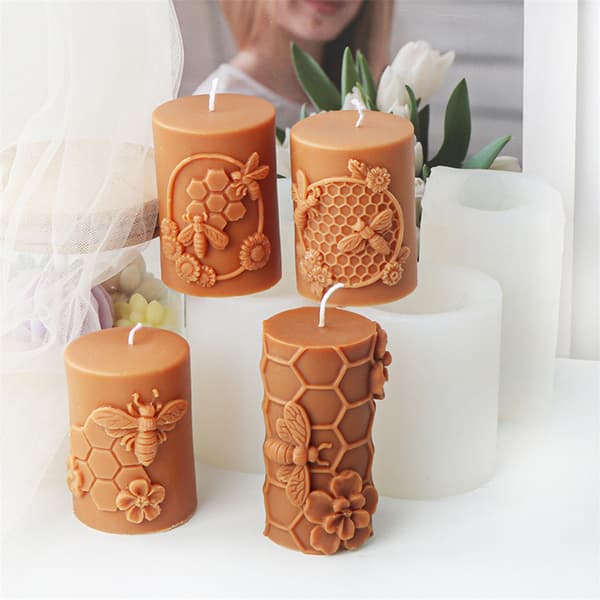 3D Relief Bi Cylindrisk Lys Silikoneform DIY Honeycomb Co D