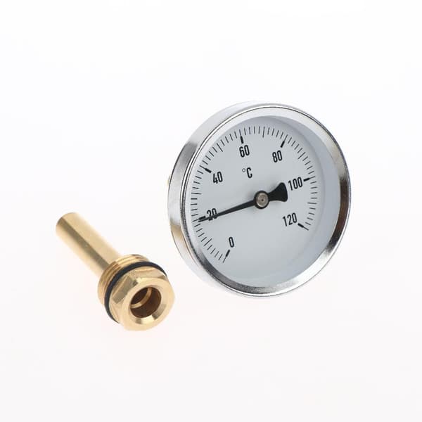 1 stk bimetalltermometer med kobberkappe 120°C vanntemperatur