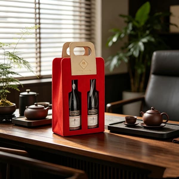 Non-woven Fabric With Handle Wine Gift Bag With Transparent Win A1