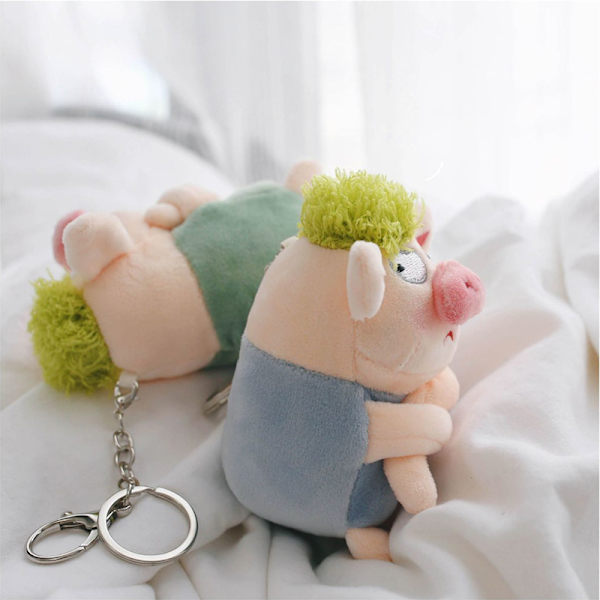 Yndig dyr nøglering Grønt sjovt hår Dyr Pig Doll Legetøj A3