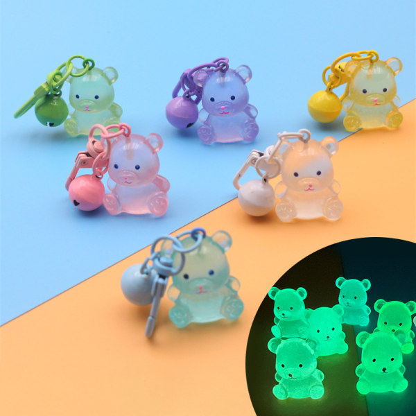 Luminous Bear Nøglering Farve Animal Pendant Bell Key Ring Char Blue