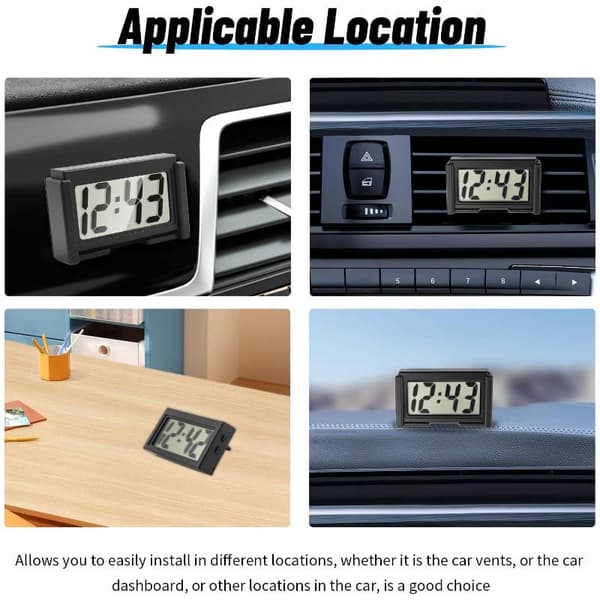 Bærbar Mini Bil Dashbord Digital Klokke For Kjøretøy Stor LCD Black
