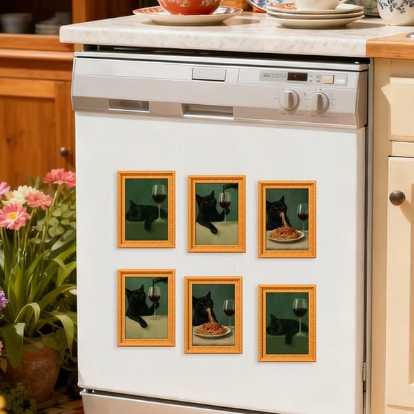 Doven Sort Kat Køleskabsmagnet - Mini Træramme Dekoration StyleB