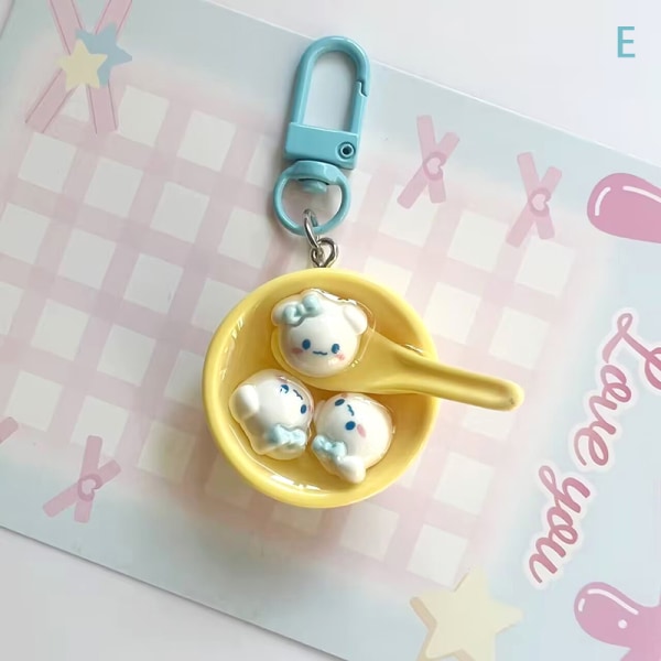 Sanrio Rice Ball Bowl nøkkelring Kuromi Melody Pendant nøkkelring C E