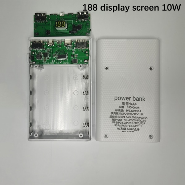 4*18650 Power Bank- case 15000mAh batteriladdningsförvaringslåda gör det själv Display White 10W