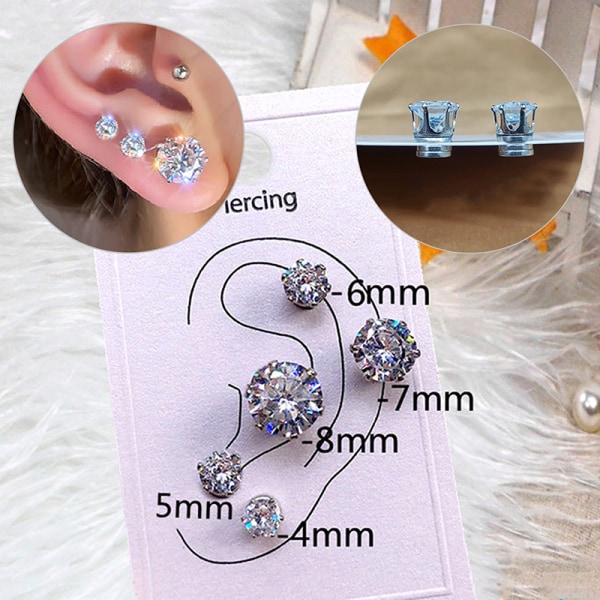 Crystal Magnetic Ear Stud Øreringe Zircon Magnet Øreringe 1pair 4mm