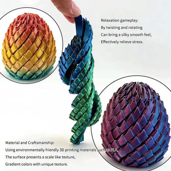 3D-printet dekompresjonsdrageegg-leketøy, jevnt roterende fidget-ball A2