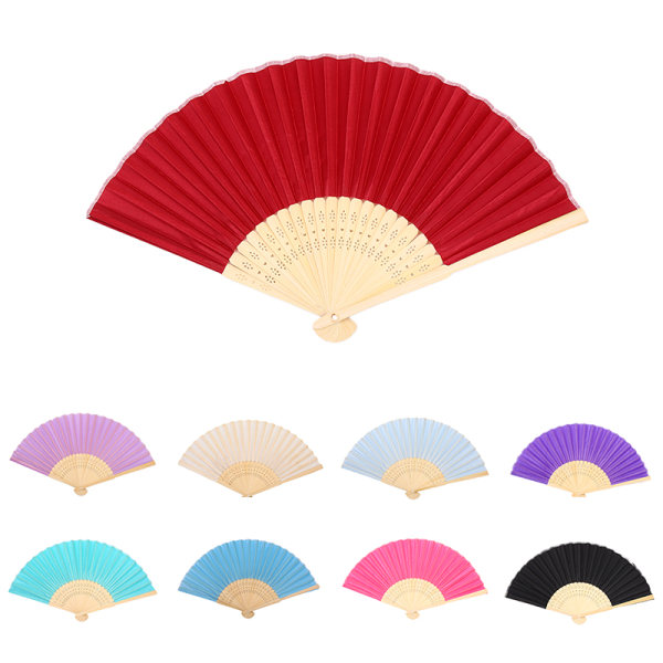 Hand Fan Folding Silk Bamboo Retro Printing Bröllopsfest present Wine red