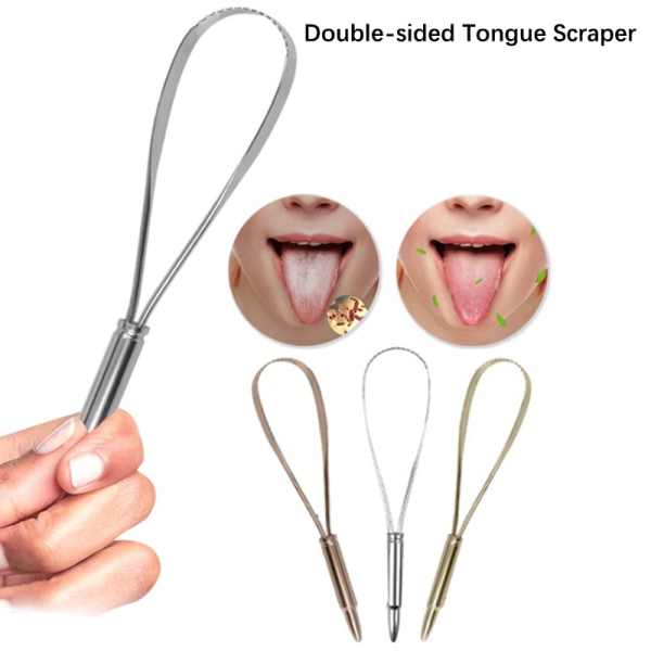 Rostfritt stål Tongue Cleaner Scraper Tandvård Oral Gold