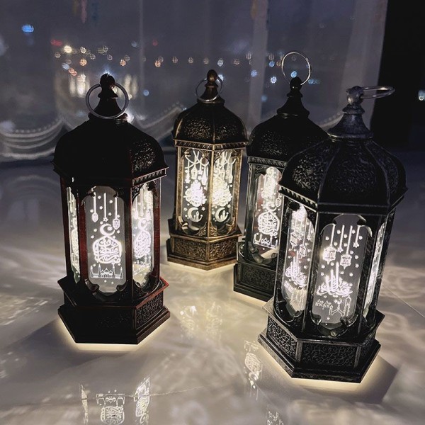 Eid Mubarak LED Wind Lantern Ornament Islam Muslim Party Decora silver