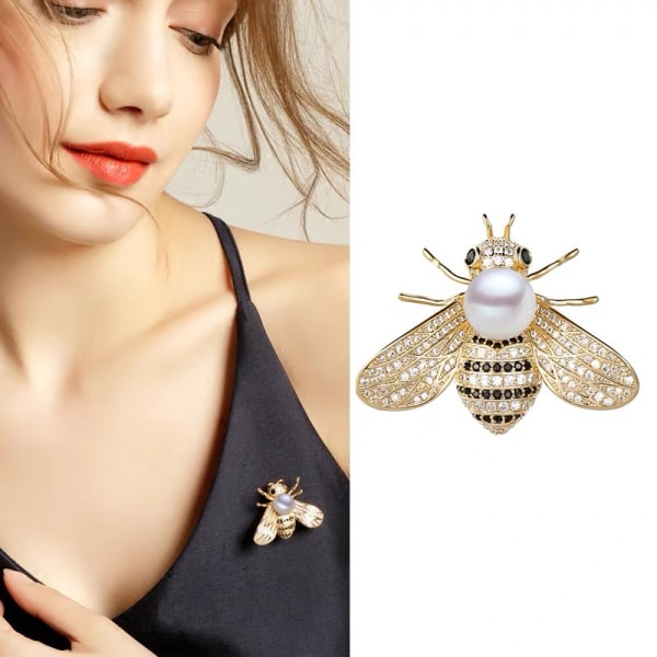 1 kpl Insect Series Little Bee rintakorut tekojalokivi Pearl Pin Broo Gold