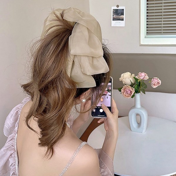 Hög hästsvans Hårgrepp Clip Chiffong Bow Banan Clip Female Cli A2