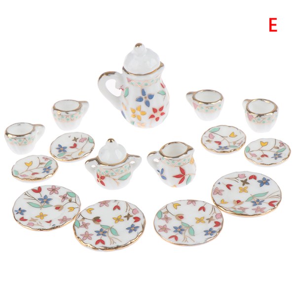 1:12 dukkehus miniature 17 stk porcelæn te kop sæt chintz flo E