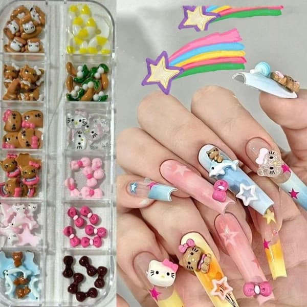 6/12Gitre Kawaii Hawai Sløjfe Harpiks Negle DIY Tilbehør e Negle De A6