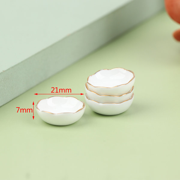 4 stk 1:12 Dukkehus Miniature hvid keramik skål fade