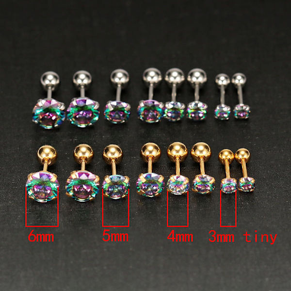 1 st Små öronstift Broskörhängen Färgglada glänsande mode J Gold 4MM
