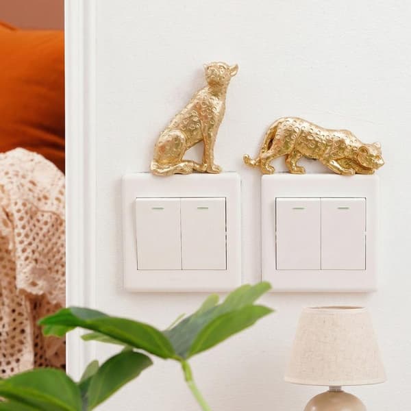 Leopard Ljusströmbrytare Dekoration Harts Leopardfigur Självhäftande A2