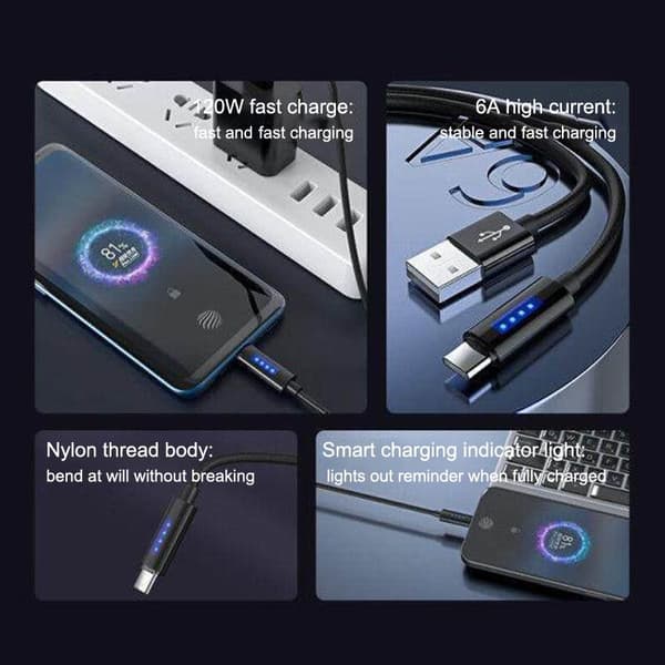 120W 6A Supernopea latauskaapeli USB-datakaapeli virta pikalataus 2M