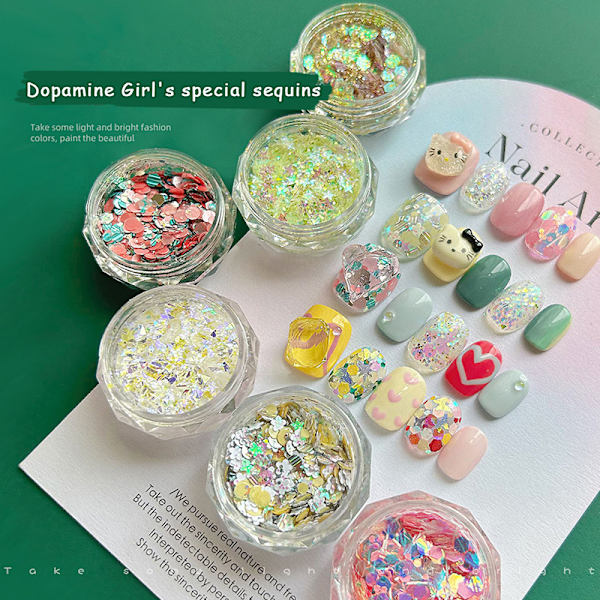 1 Box Summer Dopamine Nail Paljetter Flower Star Fragments Nail Ar A