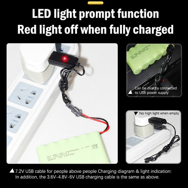 3,6V 4,8V 6V 7,2V NiMH batteri USB-lader for fjernkontroll A1