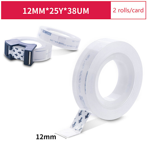 2 ST Transparent självhäftande tejp med ter Set 12mm För packning Se