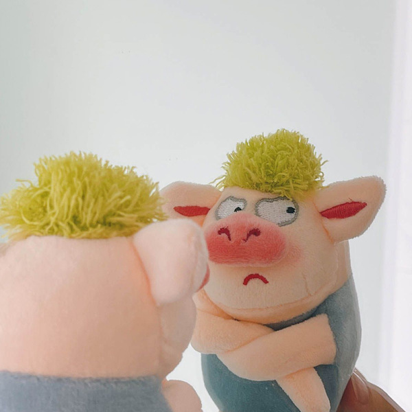 Yndig dyr nøglering Grønt sjovt hår Dyr Pig Doll Legetøj A1