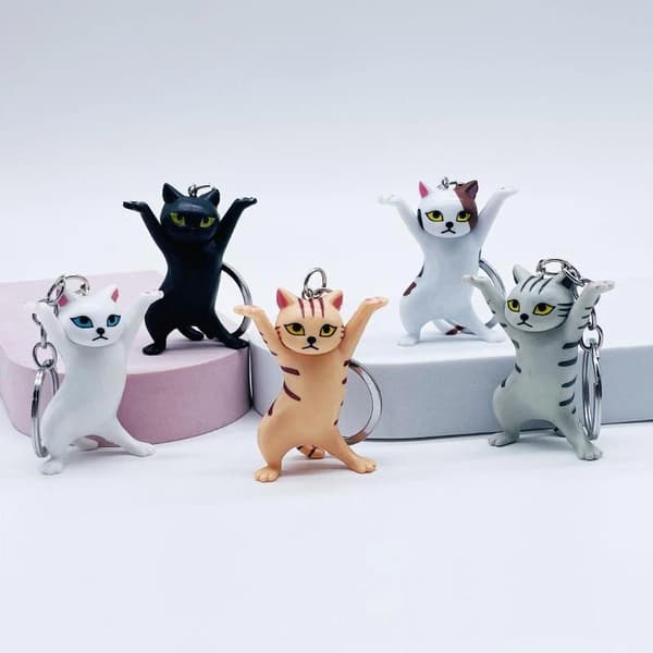 e Dancing Cat Nøglering Kreativt Dejligt Design Holdbart PVC-materiale A3