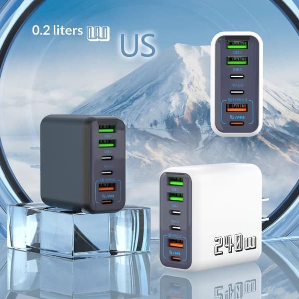 1 st 6-portars USB C PD-laddare 240W Quick Charge 3.0 Typ C USB A6