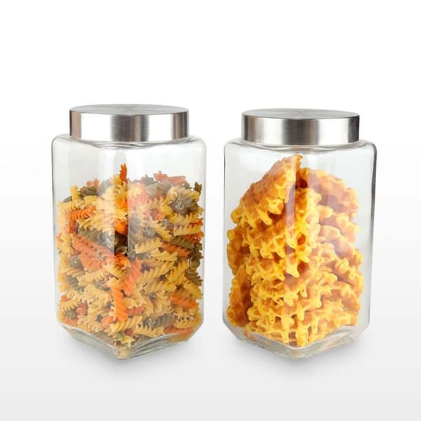 Glasbeholder i rustfrit stål låg Opbevaring Essentials Firkantet lufttæt Clear 800ml