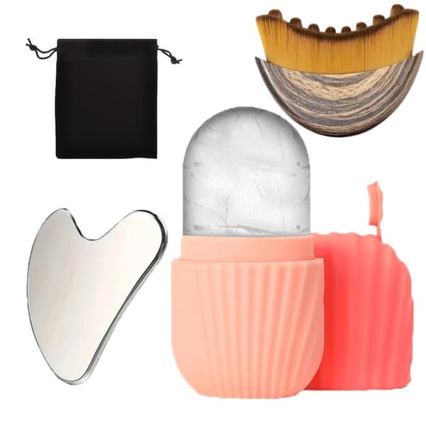 4 stk Gua Sha-brett Isansiktsrulle Lymfedrenasje Ansiktsbørste Pink