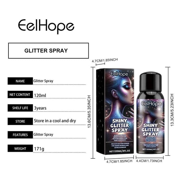 120 ml krops- og ansigtsglimmerspray til tøj, highlighterpulver, glans