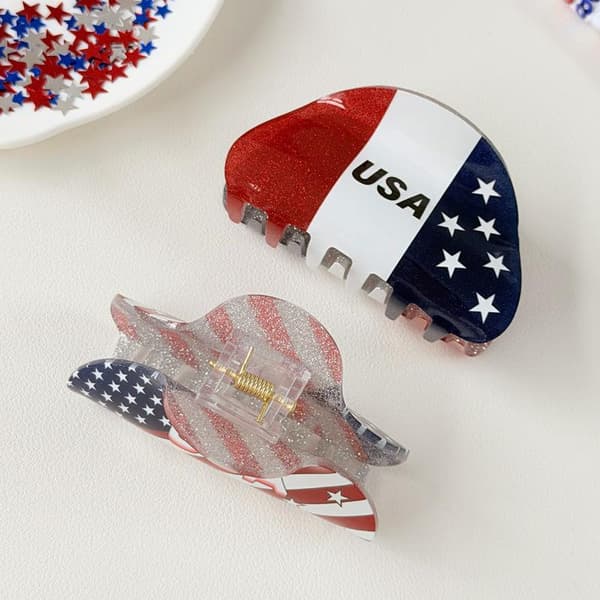 USA Flagg Hjerte Stjerne Hårklyper Patriotisk Akryl Hårklype A4