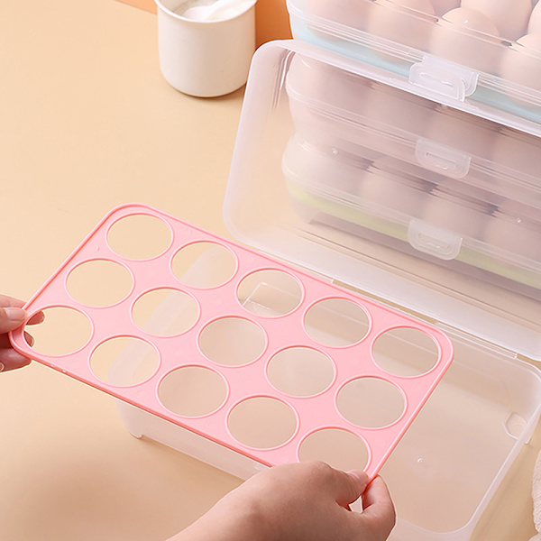 15 Grids Egg Oppbevaringsboks Egg Kartong PP Case Egg Box Tray Blue